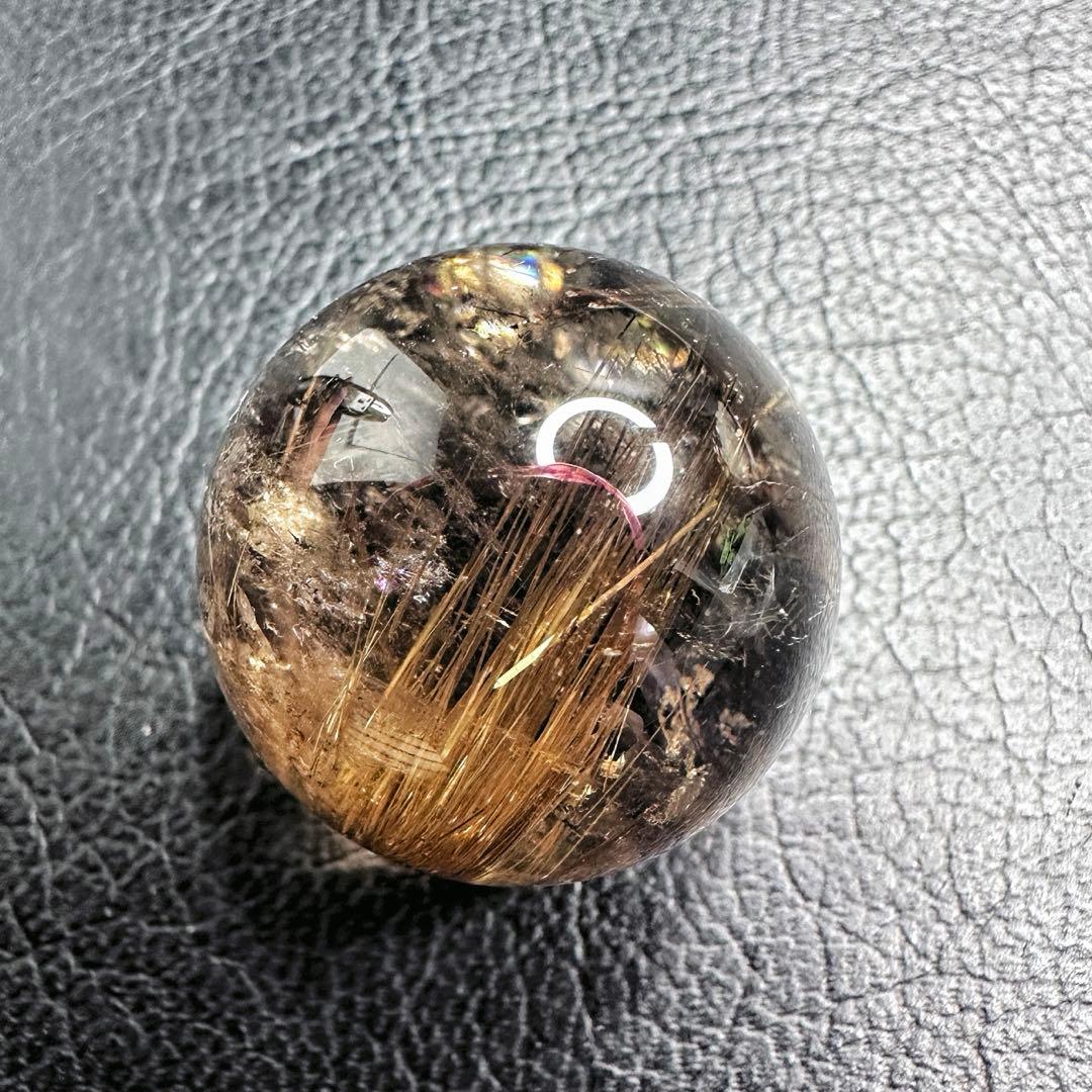 別格高級品❗️キラキラ☆スモーキーチルクォーツ丸玉ゴールドルチルクォーツA1116