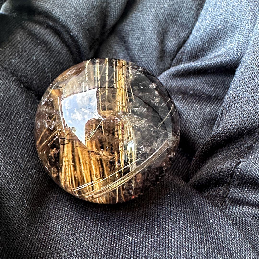 別格高級品❗️キラキラ☆スモーキーチルクォーツ丸玉ゴールドルチルクォーツA1116