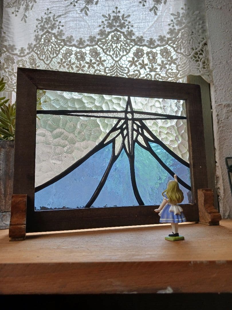 ステンドグラス　ダイヤモンド富士&パール富士