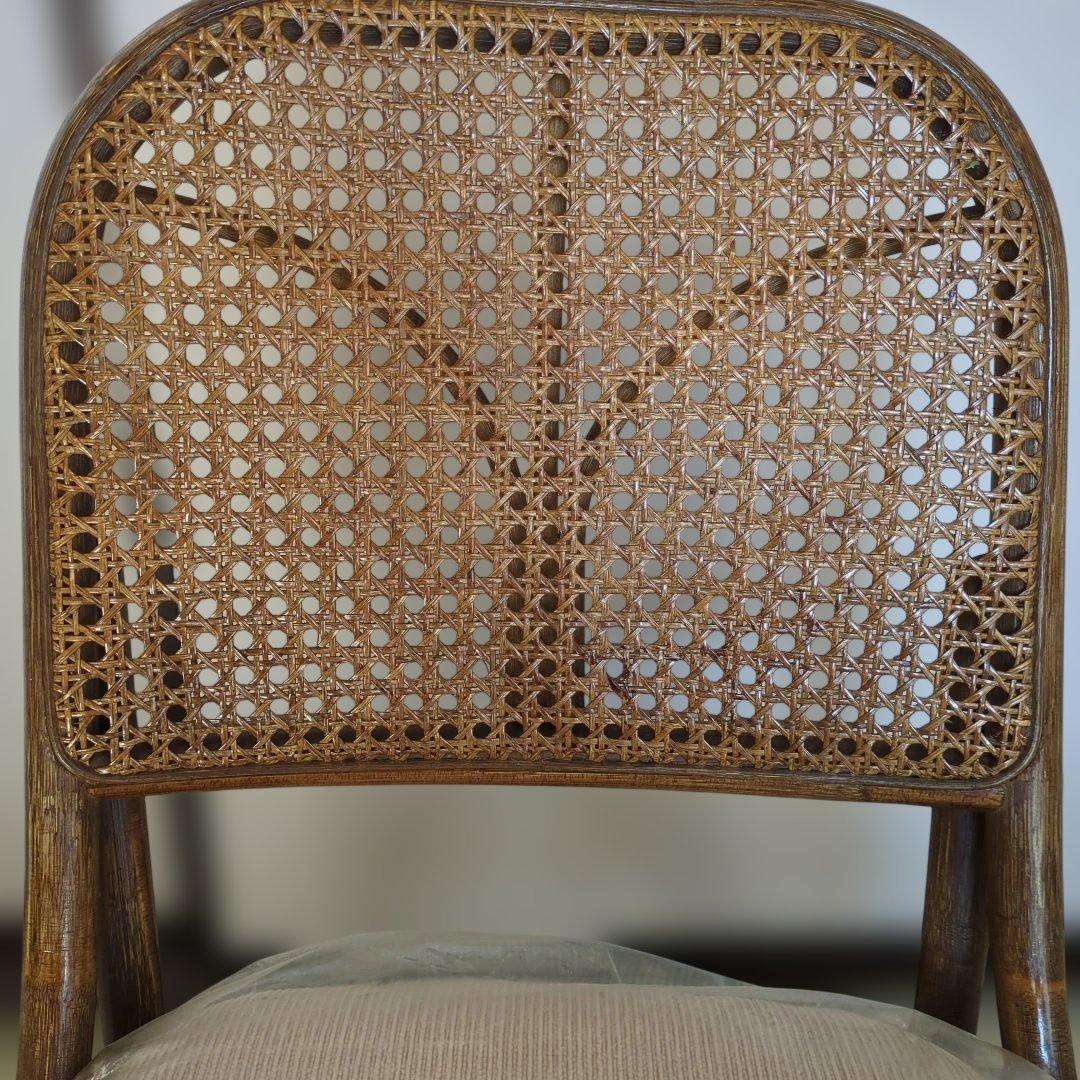 美品ラタン 籐 座椅子 クッション、ビニ−ル付き2脚セット