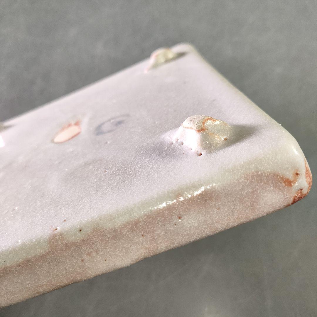 A1229-4/志野焼/仙山窯/安藤日出武/唐草文足付四方皿5客/飾皿/懐石道具