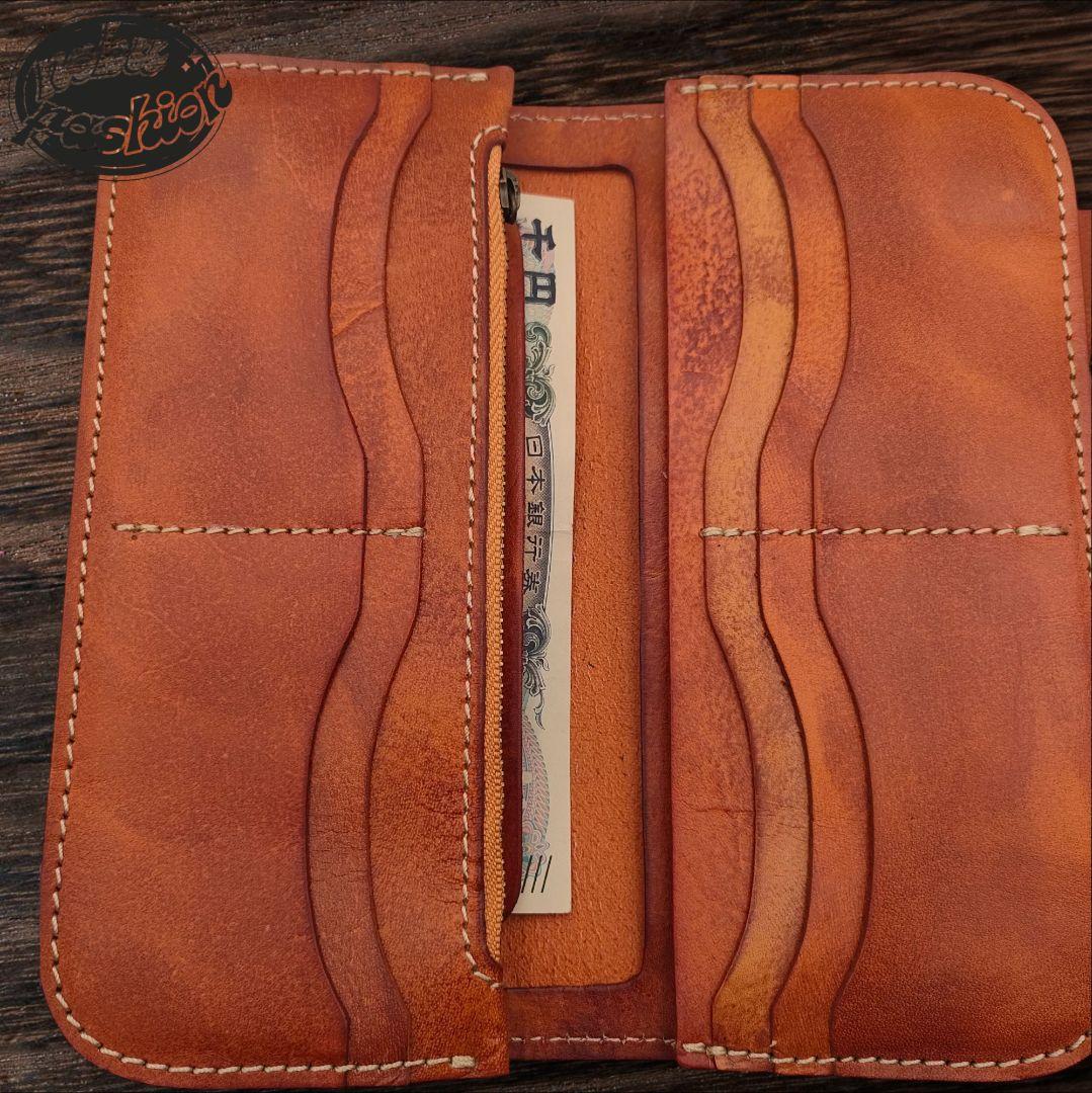 ロングウォレット 本革　革財布　ハンドメイド　ブラウン
