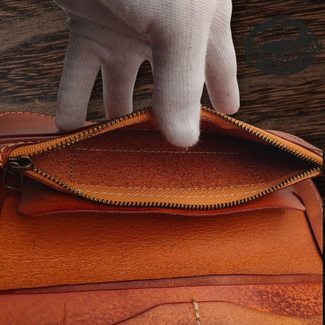 ロングウォレット 本革　革財布　ハンドメイド　ブラウン