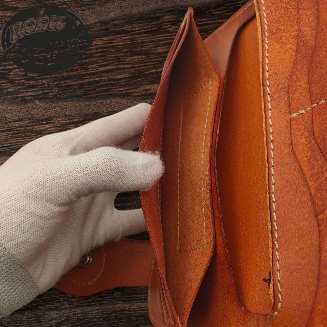 ロングウォレット 本革　革財布　ハンドメイド　ブラウン