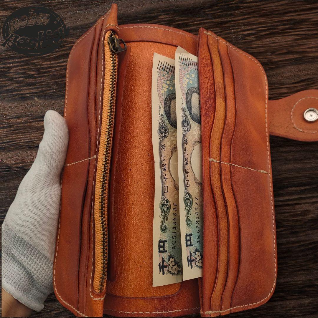 ロングウォレット 本革　革財布　ハンドメイド　ブラウン