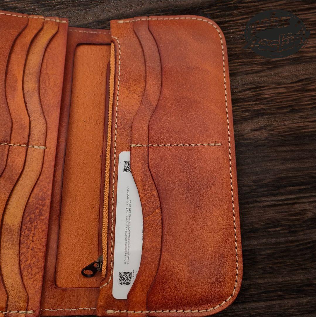 ロングウォレット 本革　革財布　ハンドメイド　ブラウン