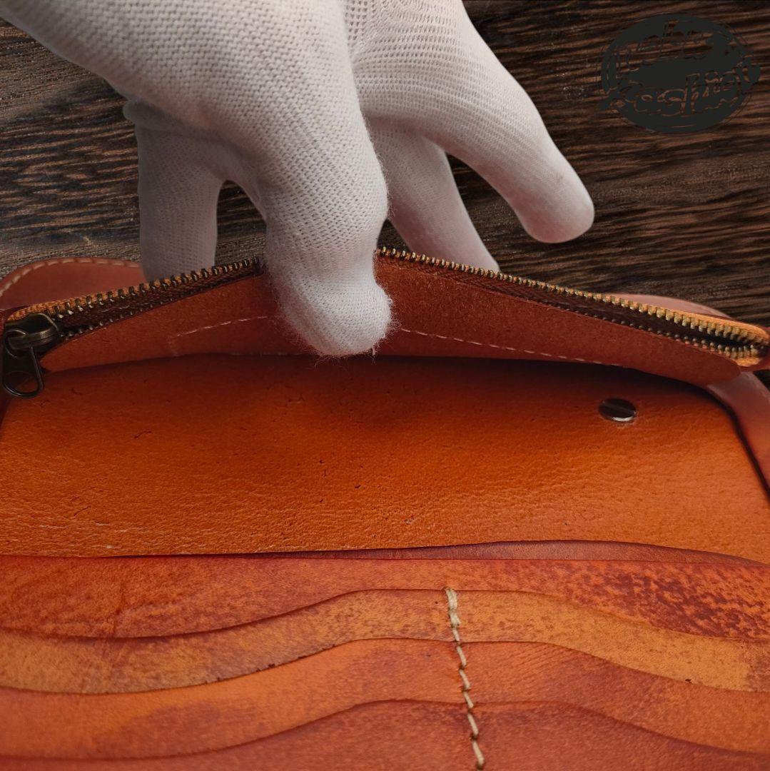 ロングウォレット 本革　革財布　ハンドメイド　ブラウン