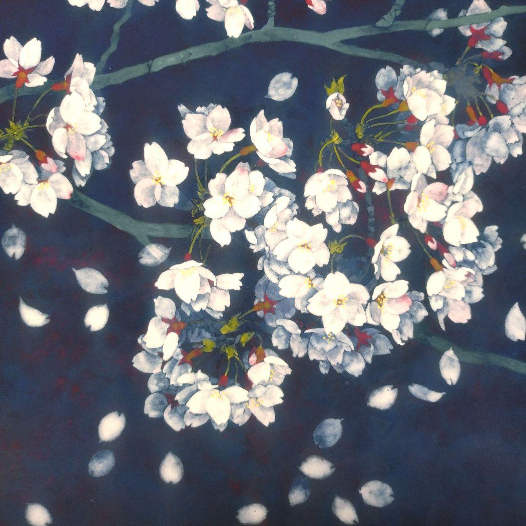 さくら 版画 額装品 飯名京美 夜艶 アーカイバルプリント 限定品 桜 和風
