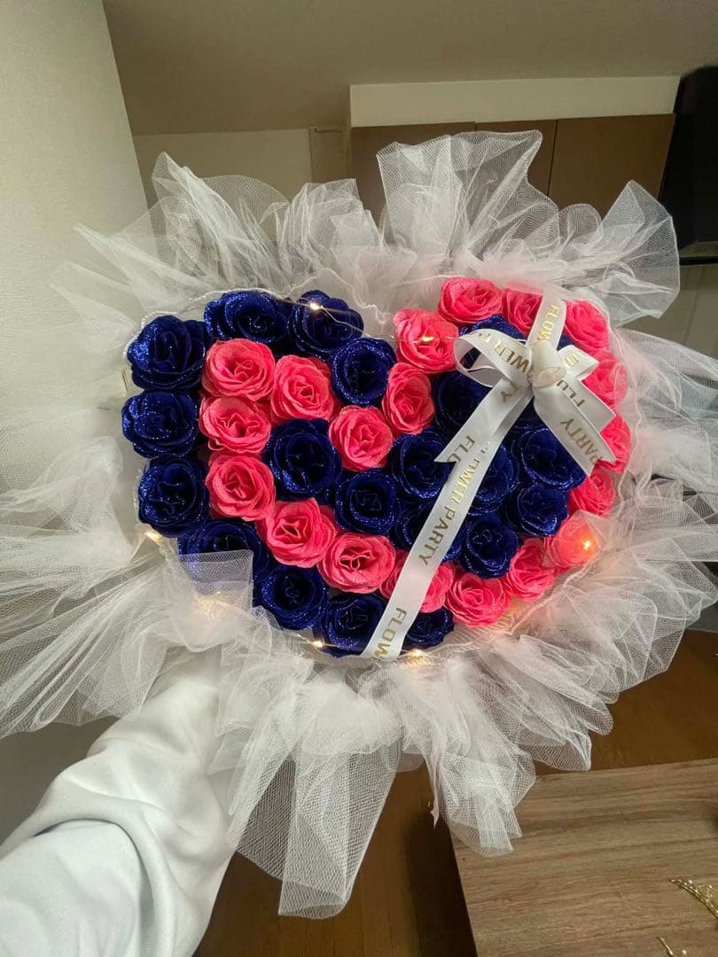 ハート型造花アレンジメント ピンク ネイビー