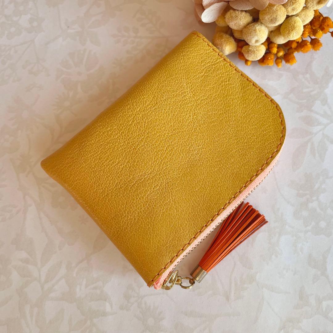 ミニ財布 　 L字ファスナー　パイソン ♡ハートモチーフ♡ イエロー&オレンジ