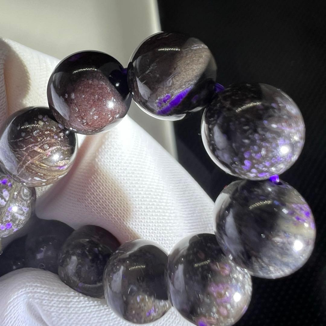 天然舒俱来(スギライト)南アフリカ産紫黒地グレーのパワーストーンブレスレット