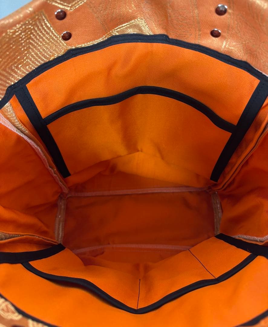 帯バッグリメイク　794番　本革持ち手　たっぷり縦長トート