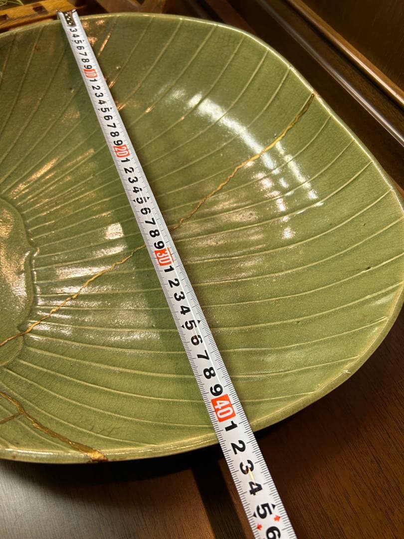 1652年古九谷　団扇型平鉢　金継ぎ