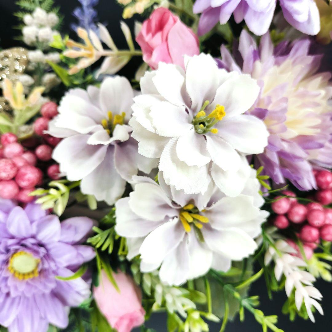 商品名【萌瑠】ピンク&パープル♥ローズ&ガーベラ&ジニアの 春リース　玄関リース