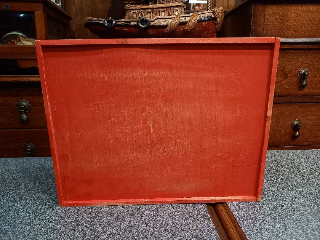 1980's　ヴィンテージ　硝子扉　レッド　ディスプレイ　ウッド　ケース　木箱