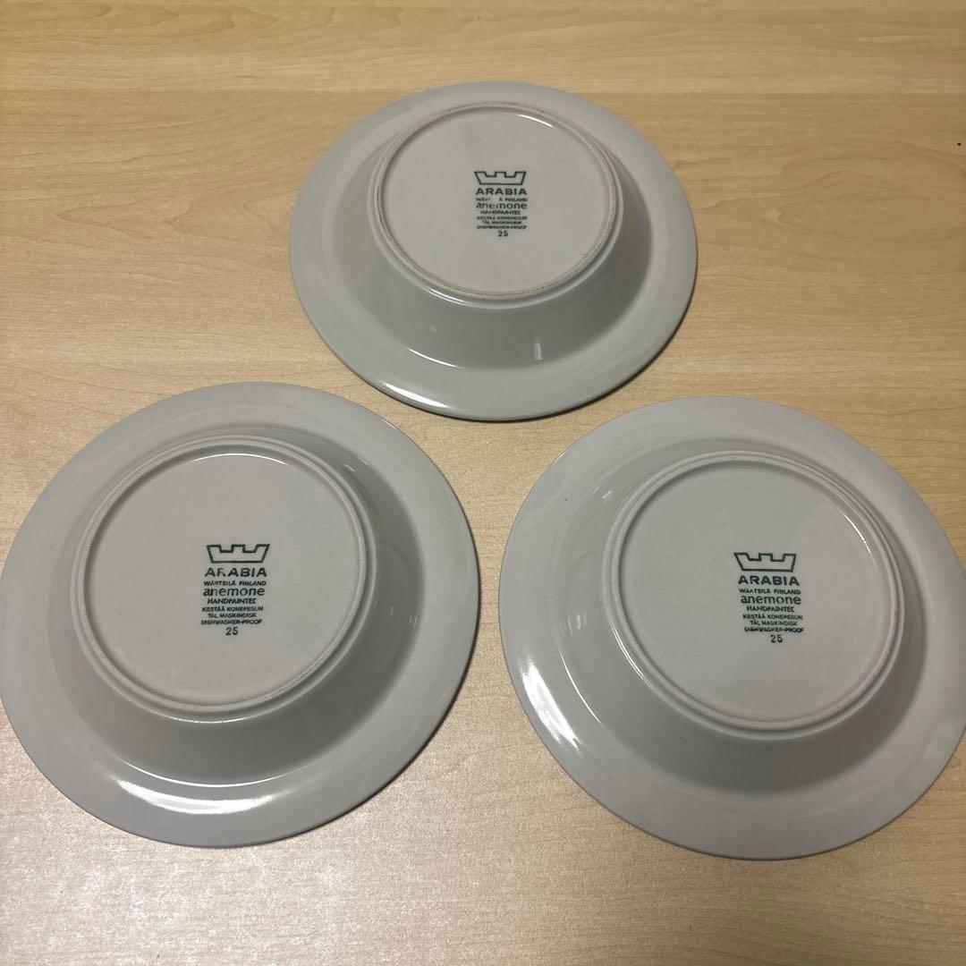 ARABIA ANEMONE アラビア　アネモネ　20cm プレート　3枚セット