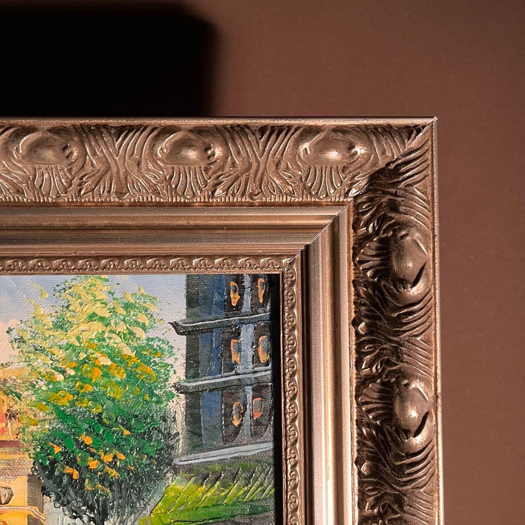 手書き油絵 パリの風景 凱旋門 絵画 額付き インテリア 油彩画