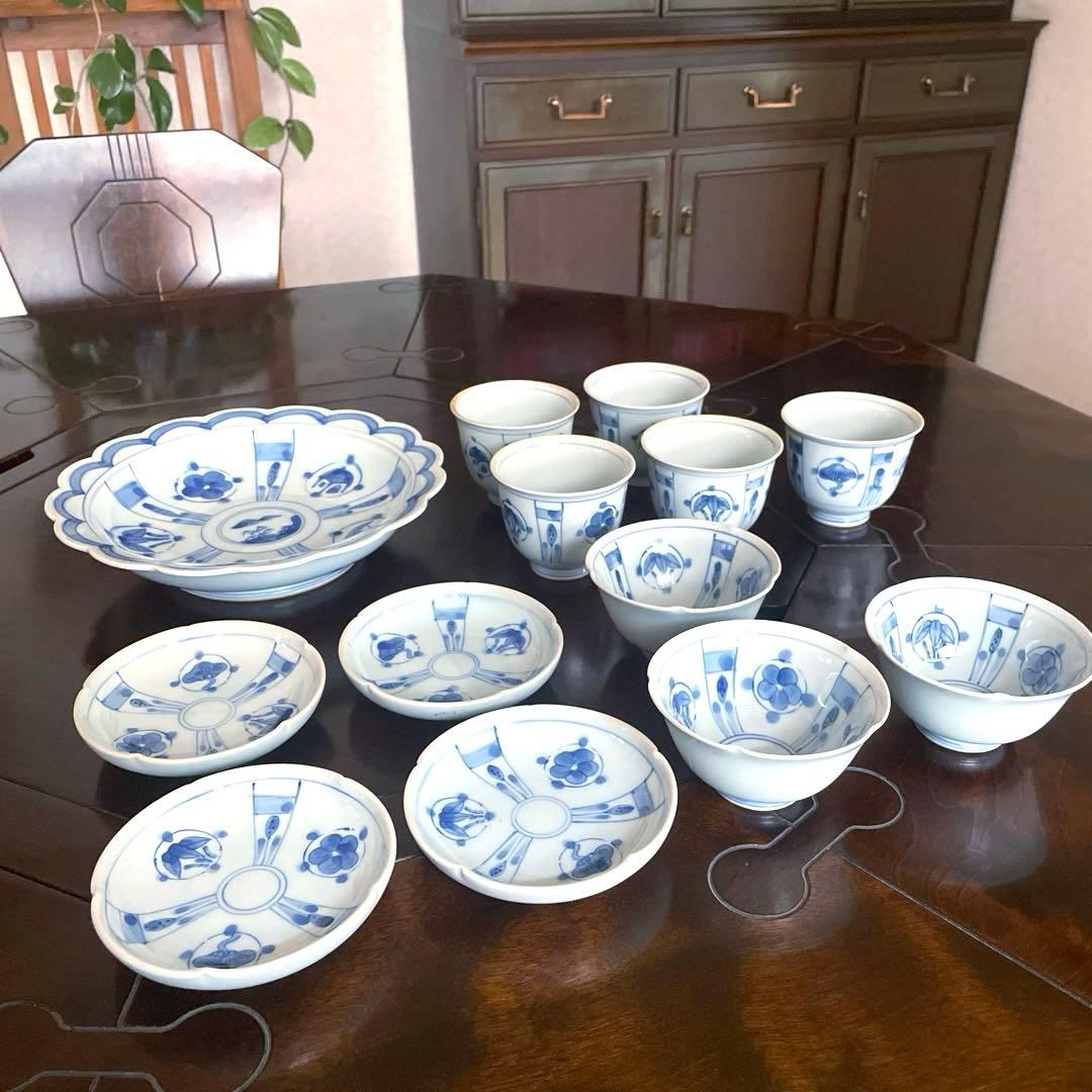 【名品】入手困難 琥山窯 小野祥瓷 染付 組皿 13点セット