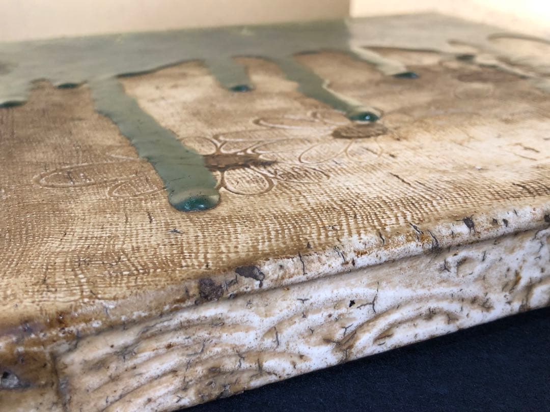 《R》茶道具 織部 敷板 陶板 桃山 木箱　260316A2