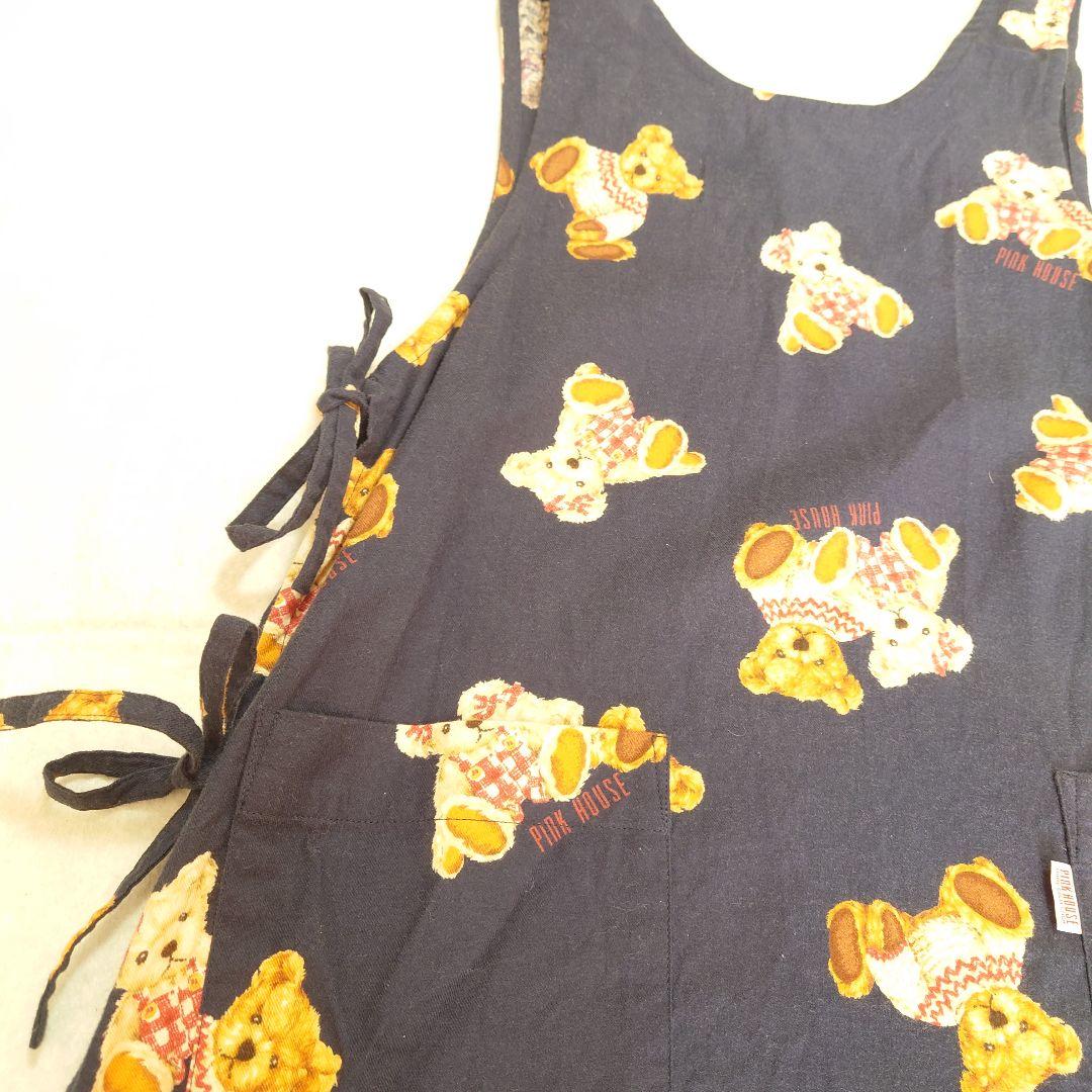 ピンクハウス　エプロン 　テディベア　ダークブルー　ロング丈