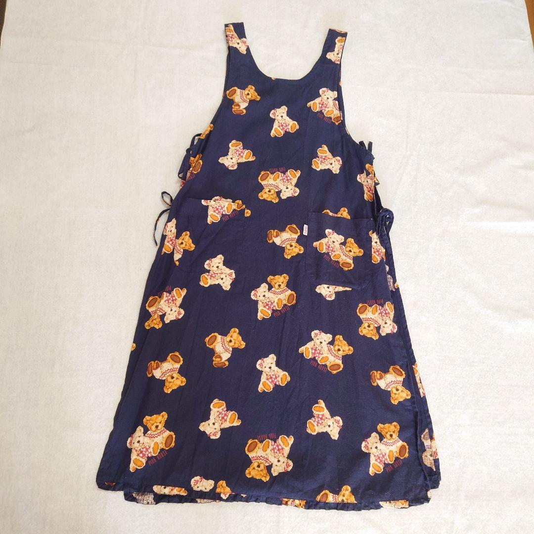 ピンクハウス　エプロン 　テディベア　ダークブルー　ロング丈