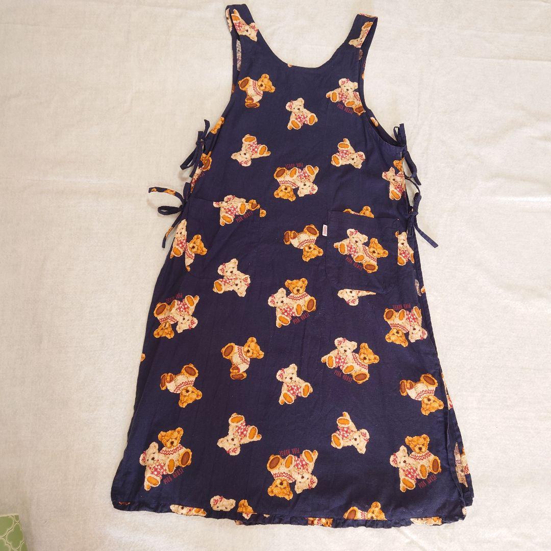 ピンクハウス　エプロン 　テディベア　ダークブルー　ロング丈