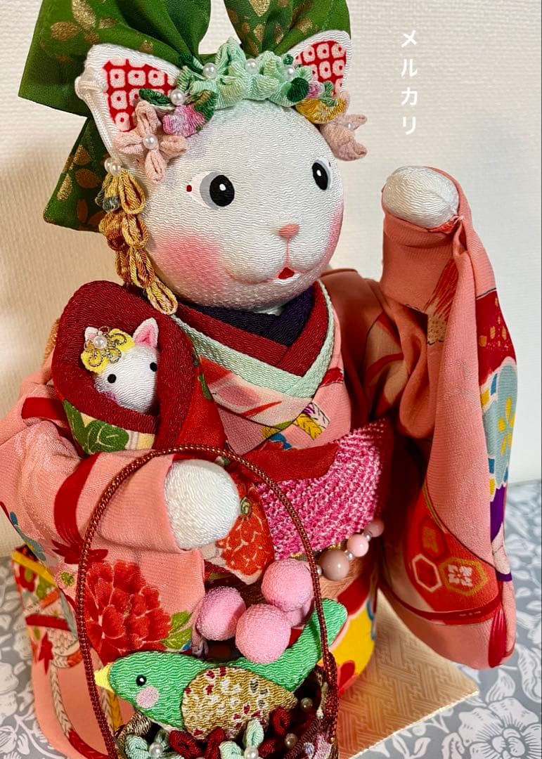 ㉑ねこの創作人形　招き猫　ちりめん細工
