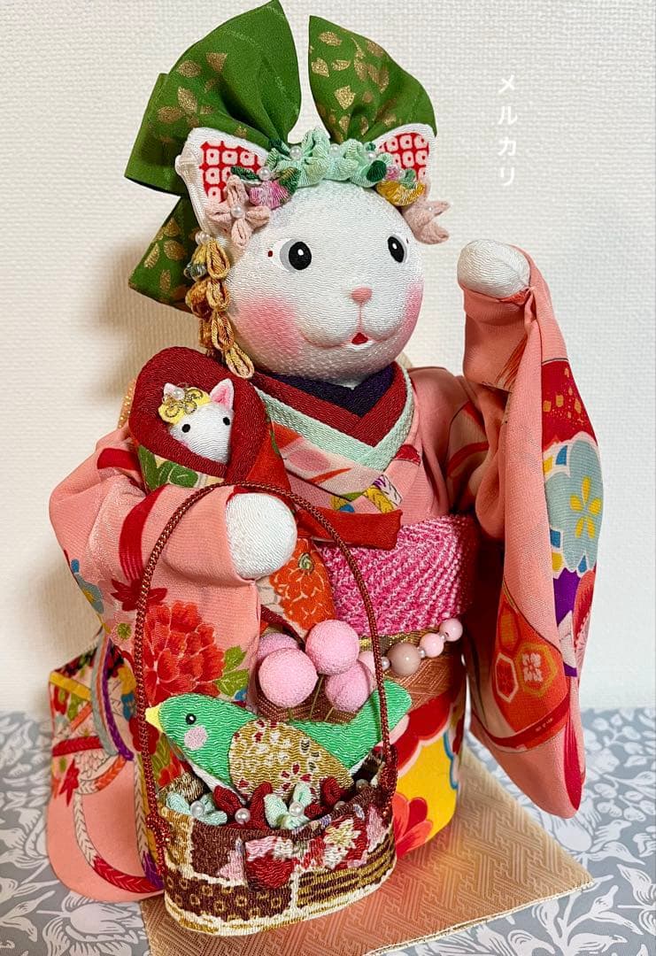 ㉑ねこの創作人形　招き猫　ちりめん細工