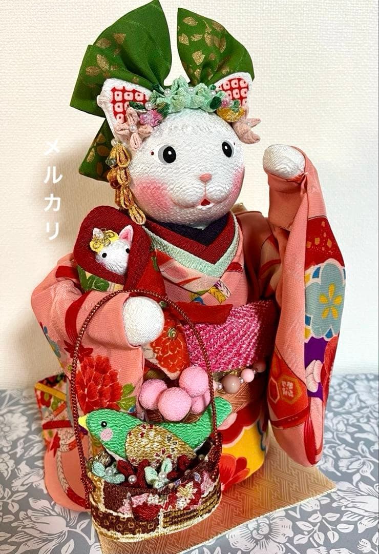 ㉑ねこの創作人形　招き猫　ちりめん細工