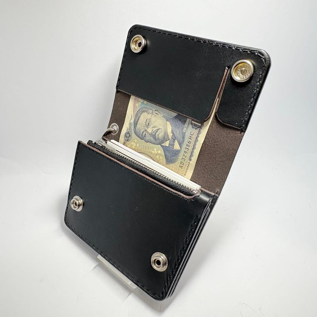 【本革】トラッカーウォレット　ショート　姫路レザー　ブラック　二つ折り財布