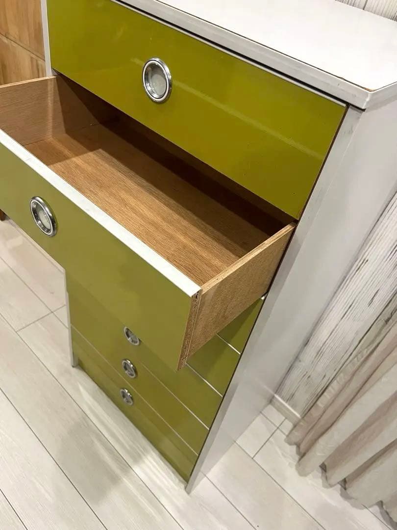 ☆早い者勝ち☆昭和レトロ レトロポップ 7段チェスト オリーブグリーン