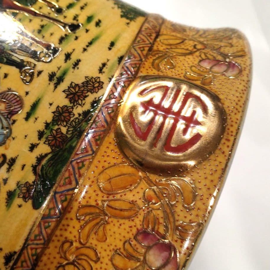 薩摩焼 金彩 金襴手 色絵 色錦 豪華絢爛 古美術品 置物 釣鐘 鐘型 特大