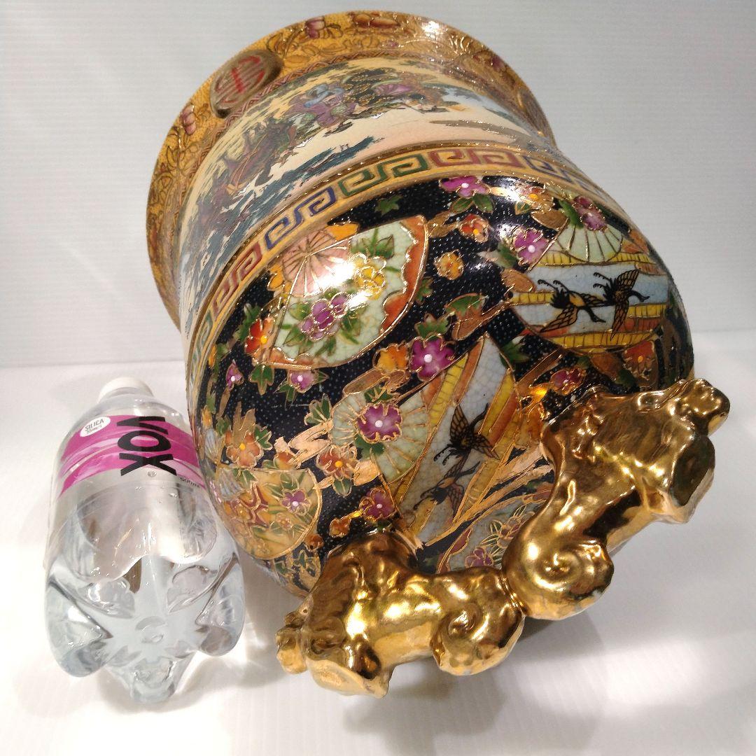 薩摩焼 金彩 金襴手 色絵 色錦 豪華絢爛 古美術品 置物 釣鐘 鐘型 特大