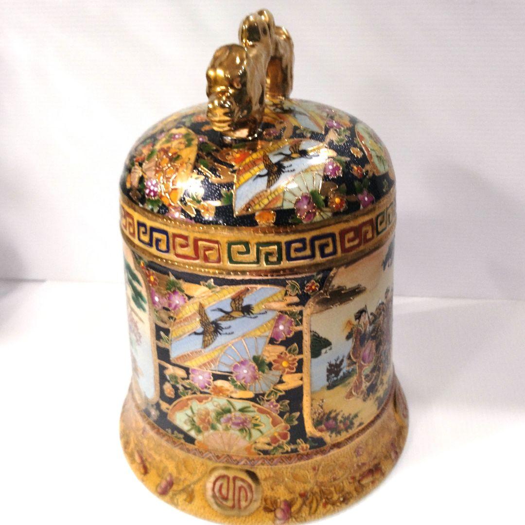 薩摩焼 金彩 金襴手 色絵 色錦 豪華絢爛 古美術品 置物 釣鐘 鐘型 特大