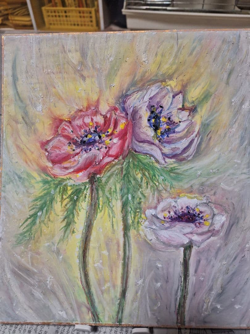 アネモネパステル絵画油絵水彩画アート花フラワー
