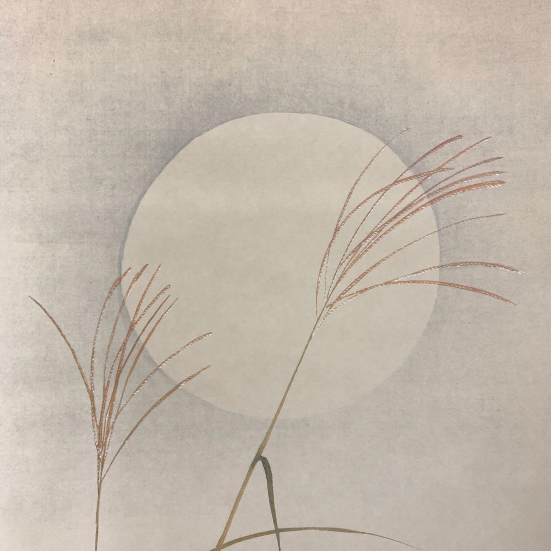 1-42 掛軸 酒井抱一 秋草螽斯図 木箱 工芸 印刷 花鳥図 9月