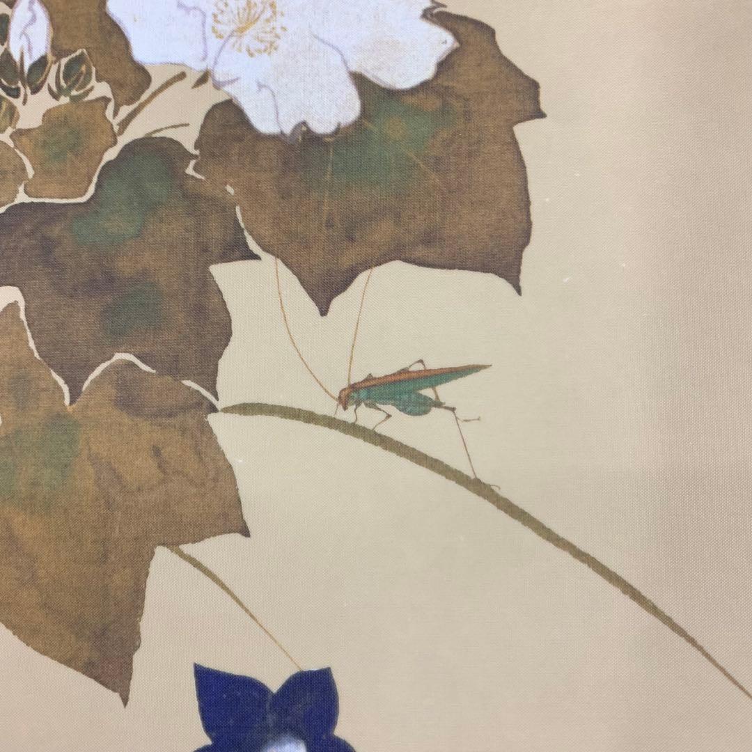 1-42 掛軸 酒井抱一 秋草螽斯図 木箱 工芸 印刷 花鳥図 9月