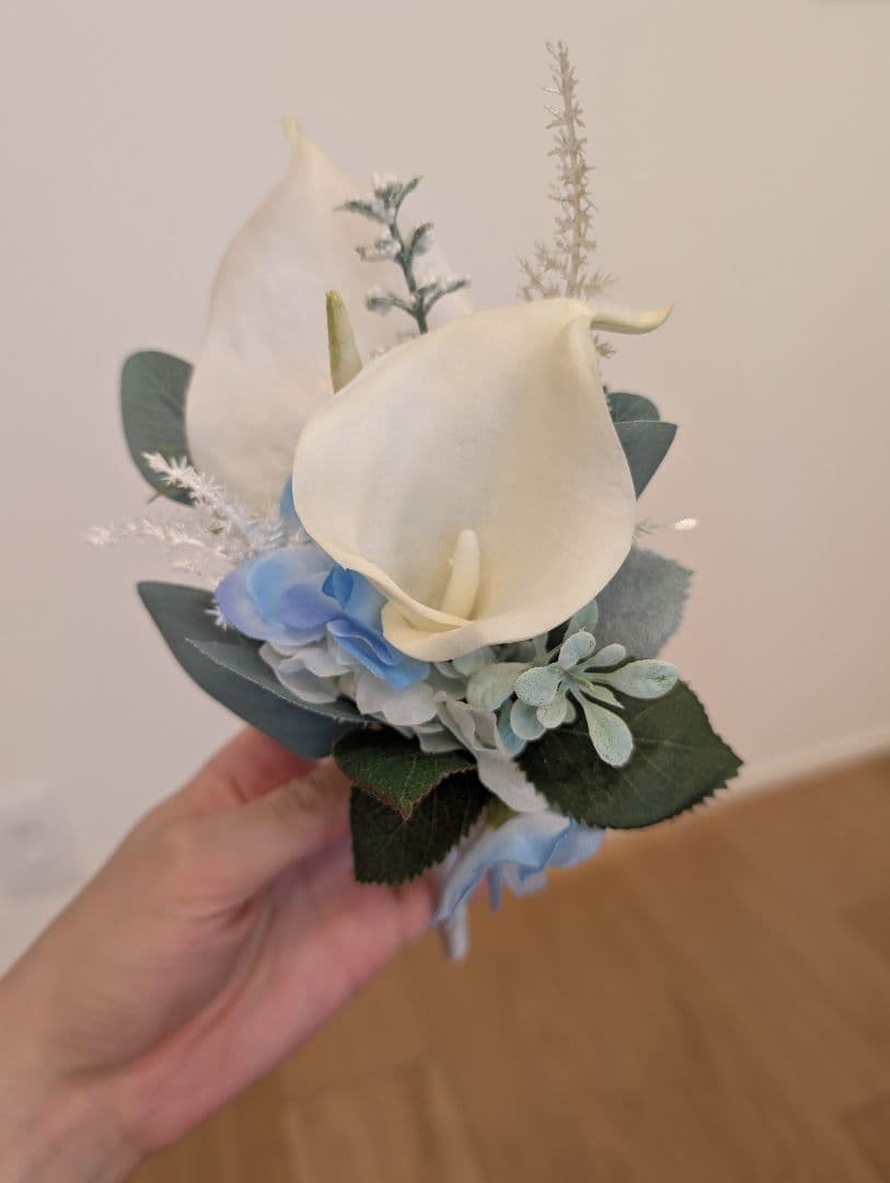 【値引後】ウェディングブーケ、ブートニア、造花、ブルー系shiori 様限定