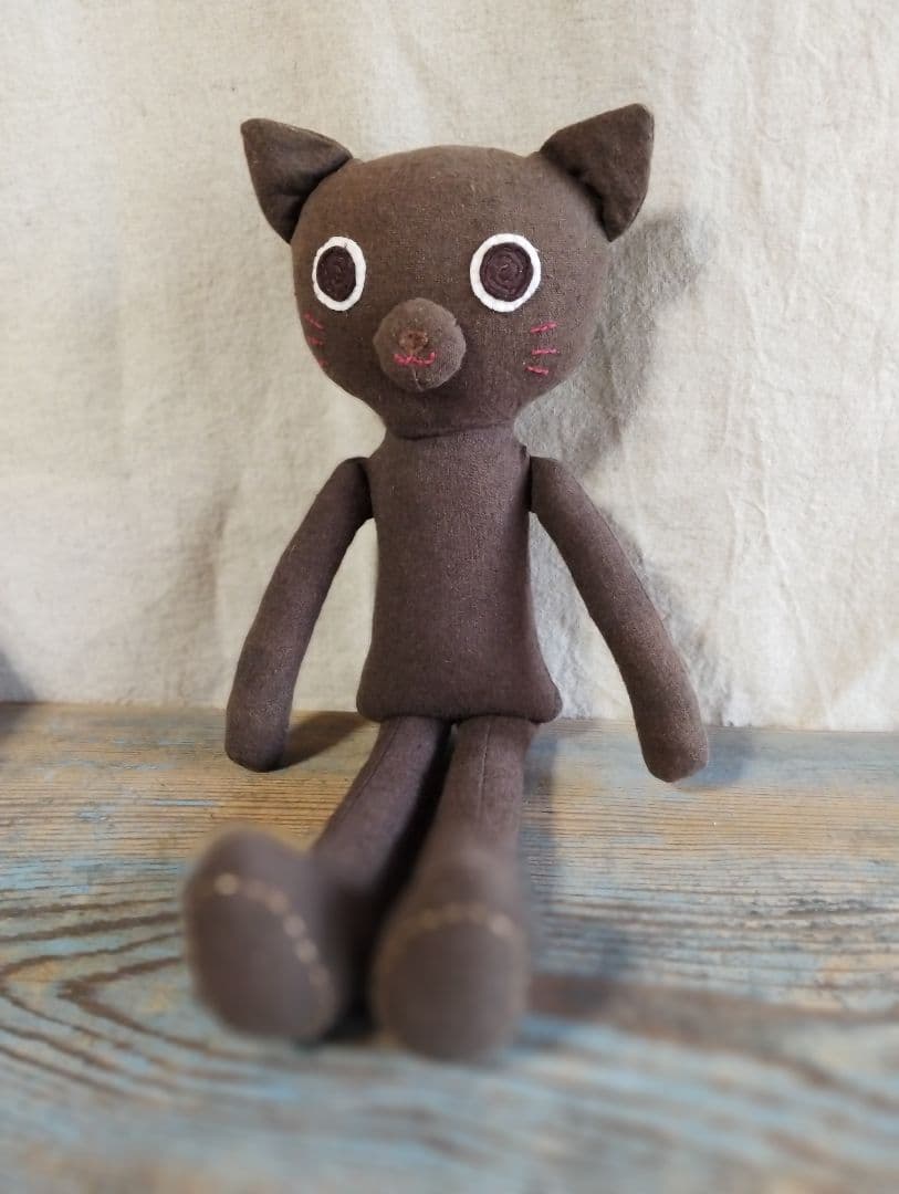 ハンドメイド「茶ねこちゃん」着せ替え人形セット・手洗い可