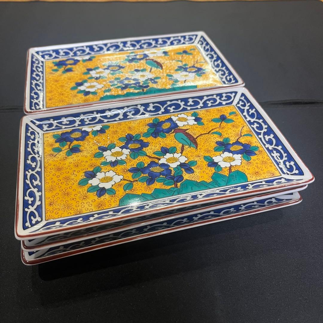 お*ル様 九谷焼 第一陶器/第壱陶器 黄地花鳥文 長角皿 焼物皿 6枚