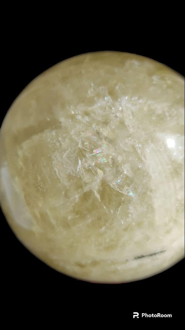 虹入りシトリン水晶丸玉９８ミリ