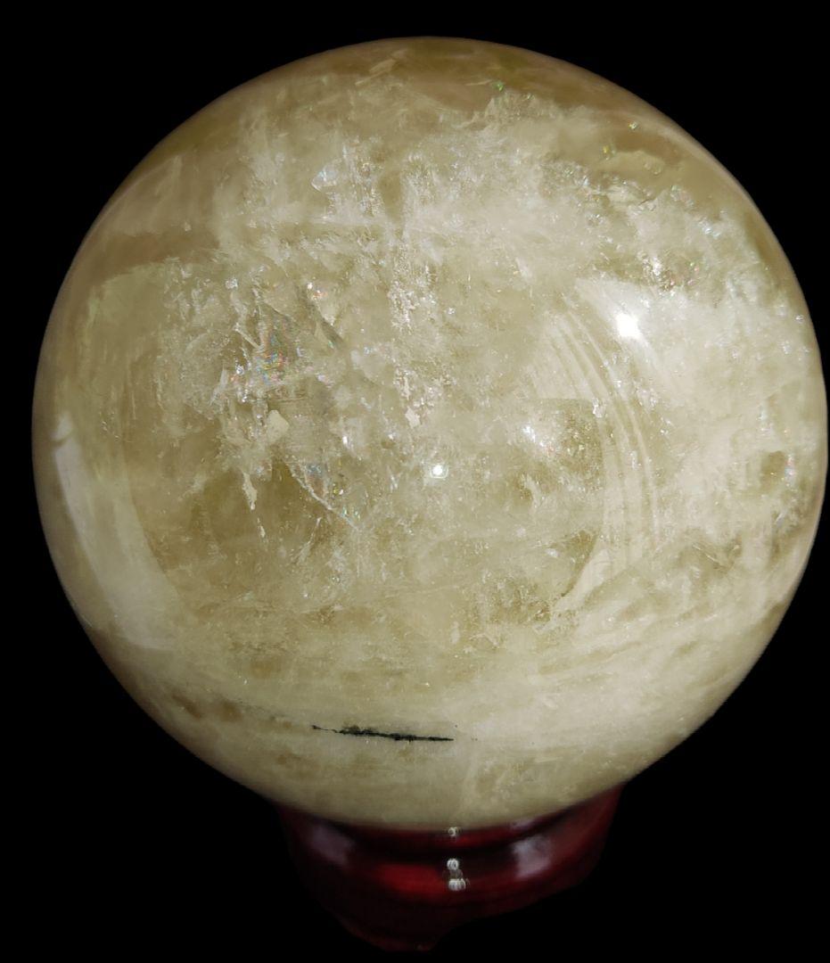 虹入りシトリン水晶丸玉９８ミリ