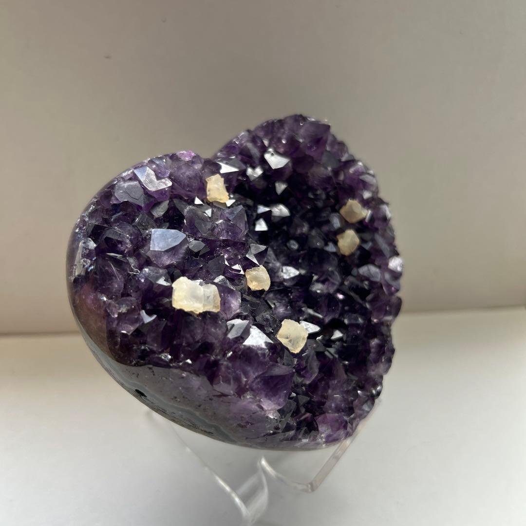 天然石 アメジスト ハート 大型 カルサイト 共生 クラスター ウルグアイ産