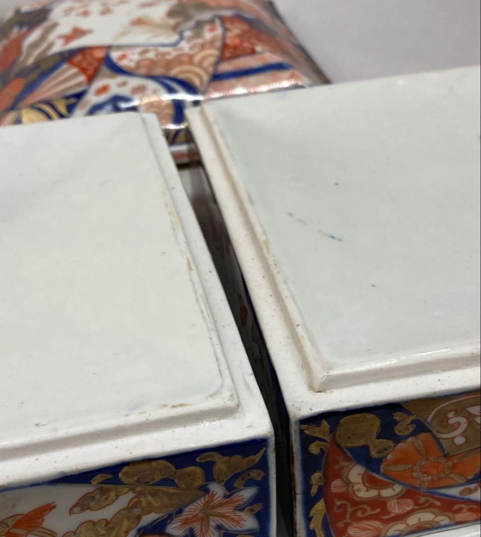 B330s 伊万里焼錦扇面図 二段重箱　食器　江戸・明治時代　有田焼
