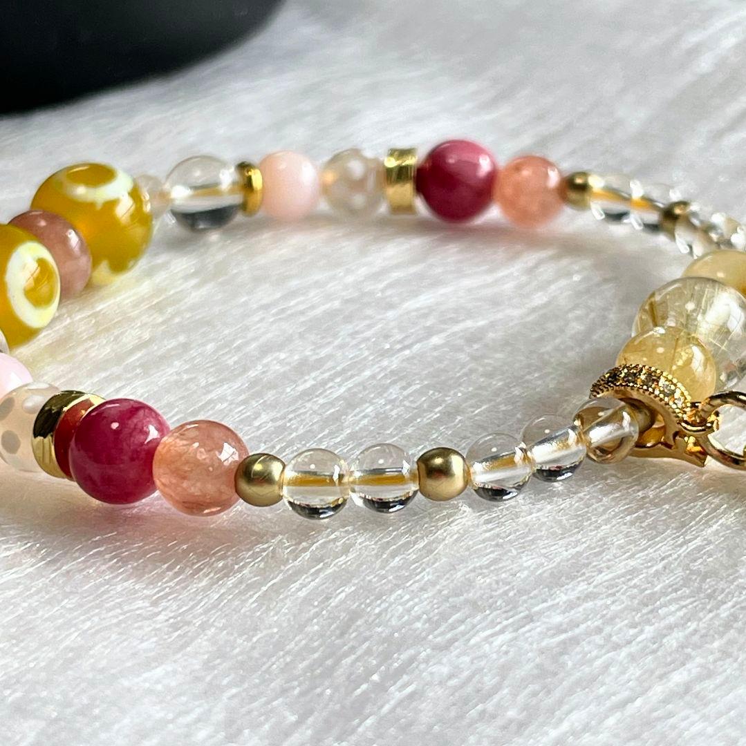 【日月星天珠 満天天珠】オパール ゴールドルチル シトリン 細身 ブレスレット