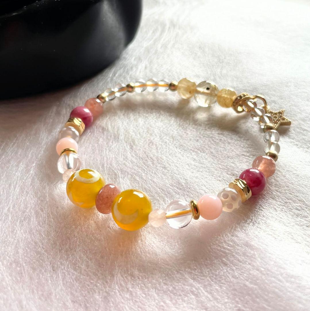 【日月星天珠 満天天珠】オパール ゴールドルチル シトリン 細身 ブレスレット
