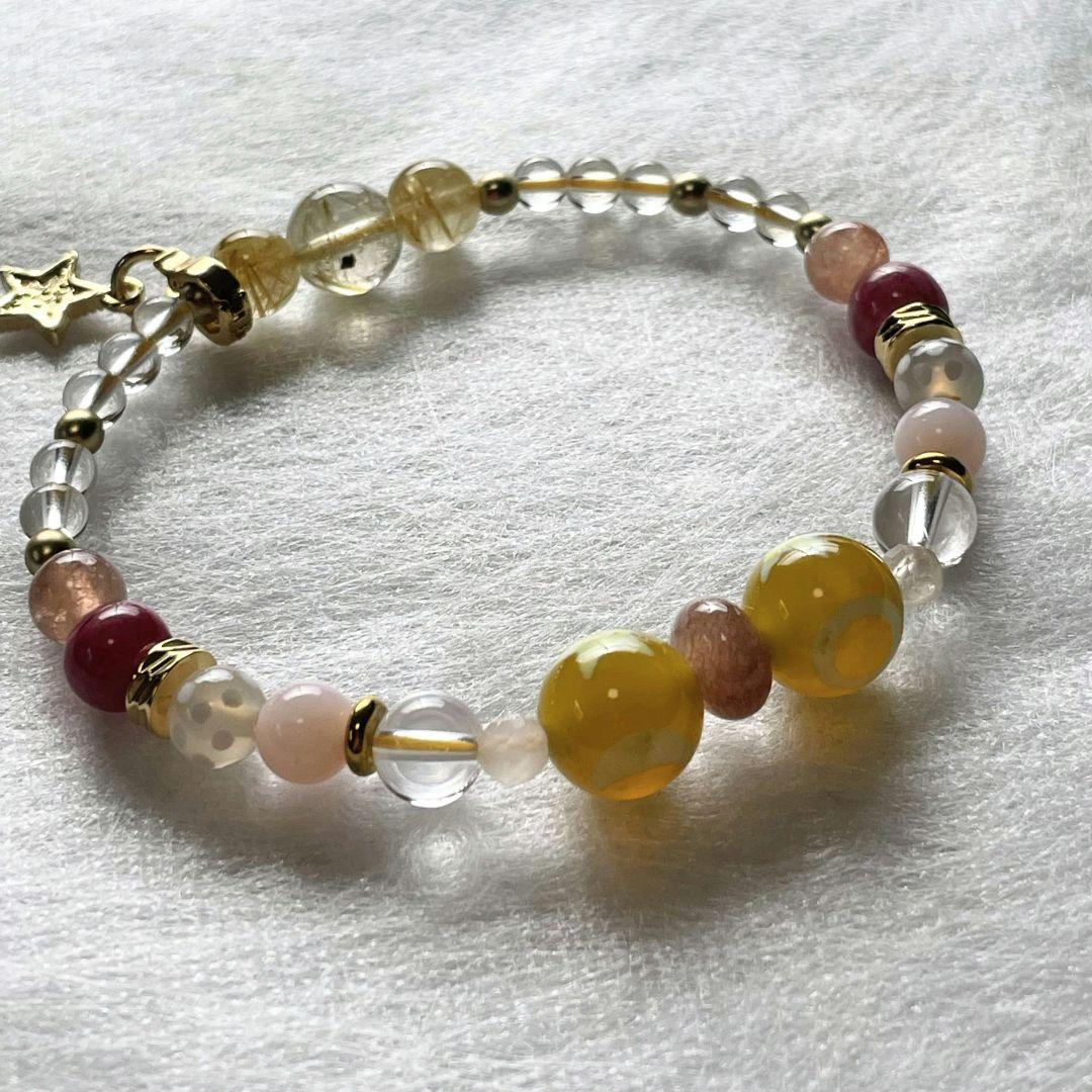 【日月星天珠 満天天珠】オパール ゴールドルチル シトリン 細身 ブレスレット