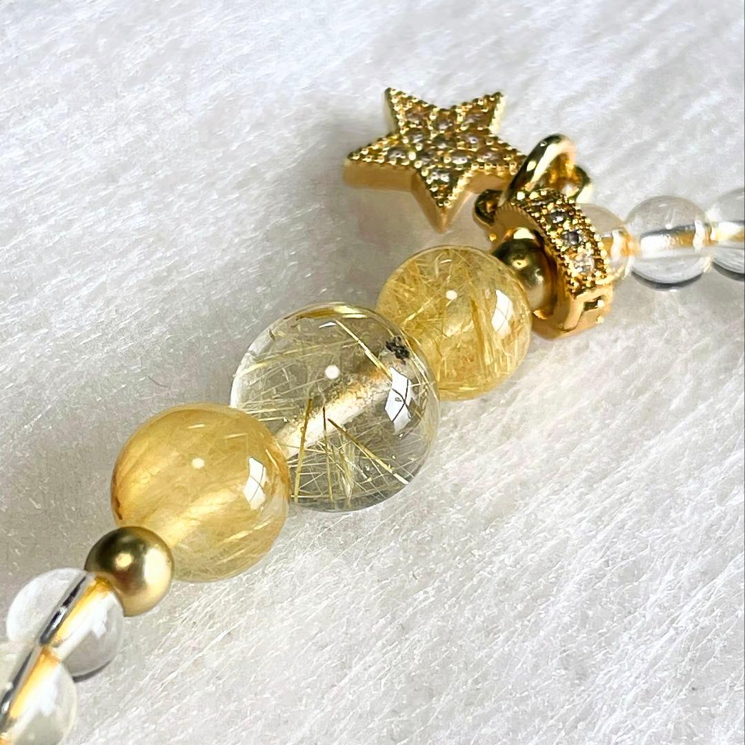 【日月星天珠 満天天珠】オパール ゴールドルチル シトリン 細身 ブレスレット