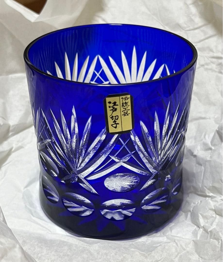 未使用品　伝統 工芸　江戸 切子　ロック グラス　3個セット
