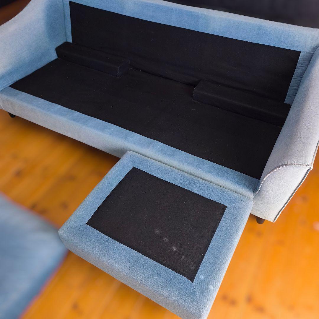 デニム カウチ ソファ 西海岸 ヴィンテージ スツール&クッション付 幅206